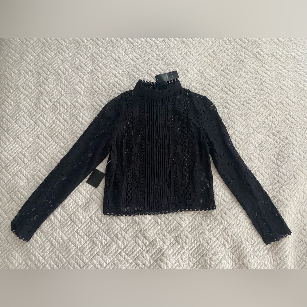 bebe Lace Long Sleeve Black Blouse - Picture 5 of 5